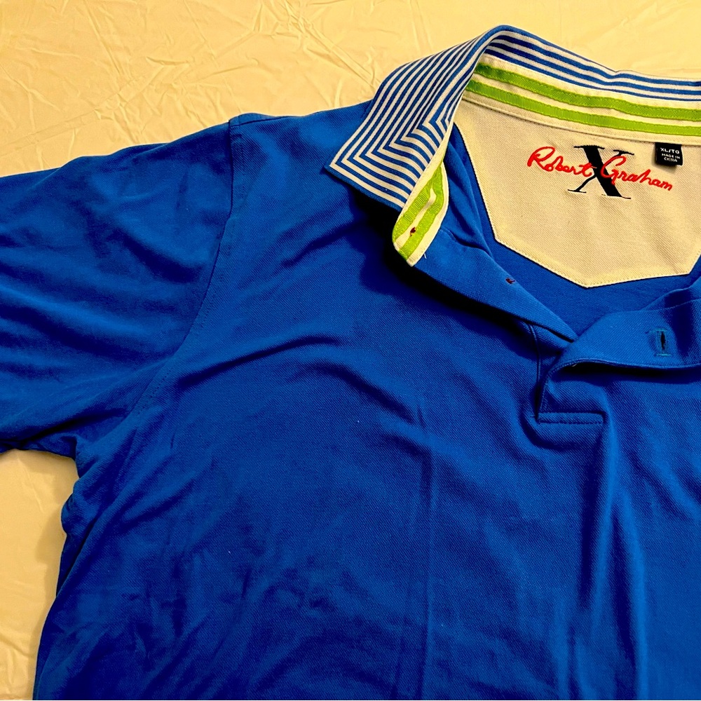 Robert Graham X Men’s Blue Striped Collar Golf Polo XL